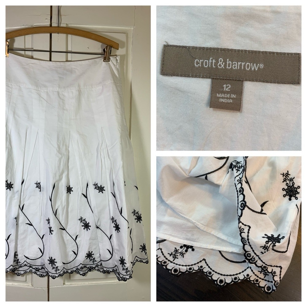 Croft & Barrow Embroidered Maxi Skirt Sz 12 White Black Clean Girl Cottagecore